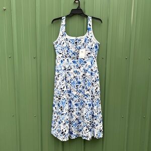 Women's Floral Sleeveless Square Neck Cotton Midi Dress Size M